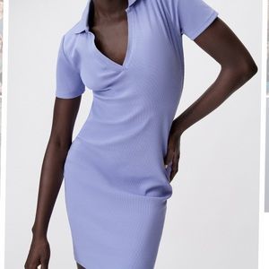 Zara Ribbed Polo Dress in light blue/indigo